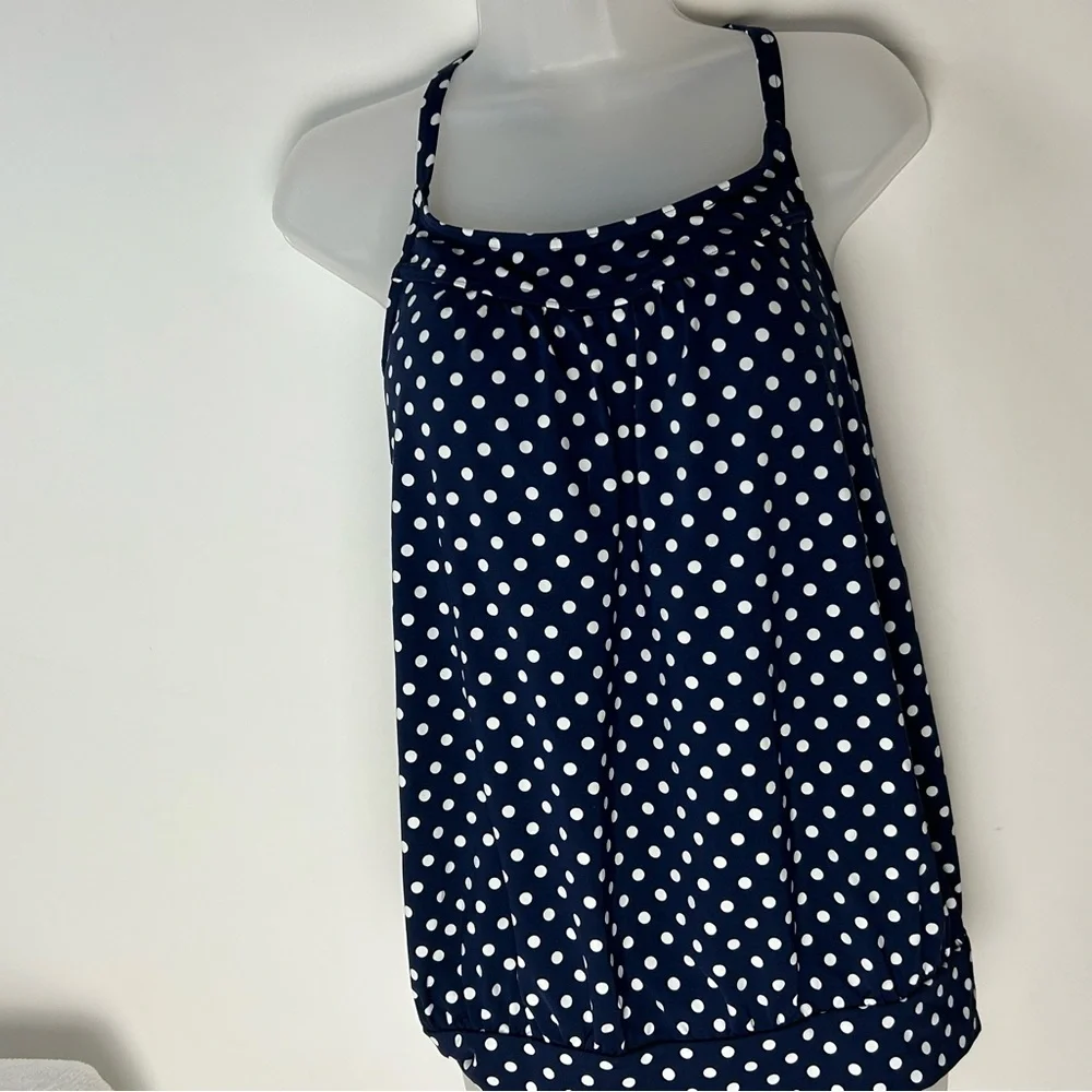 Lands' End Dark Blue w/White Dots Tankini Swim Top Size‎ 6